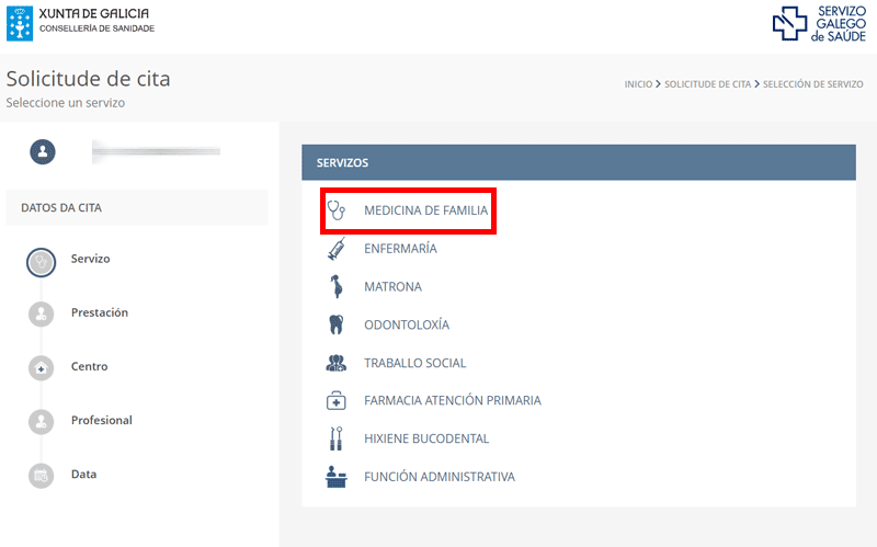 Seleccionar tipo de servicio sanitario